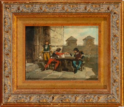 Bagarre dans la cour d'une taverne, style européen du 19e si…