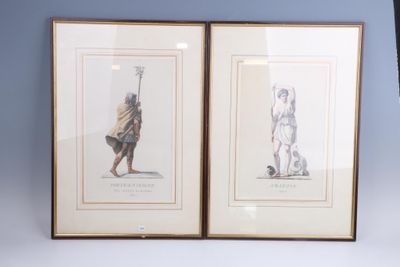 two framed pictures of a man and a woman holding a dog