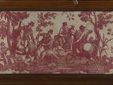 painting of a group of men riding horses in a wooded area