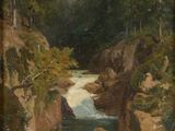 an image of a painting of a river running through a forest
