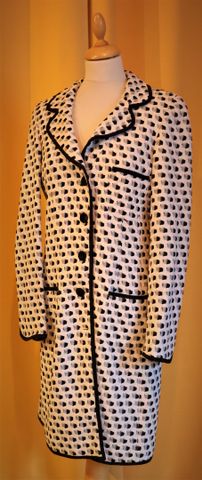 GEORGES REICH – Manteau mi-long blanc et noir 100% coton effet ti...