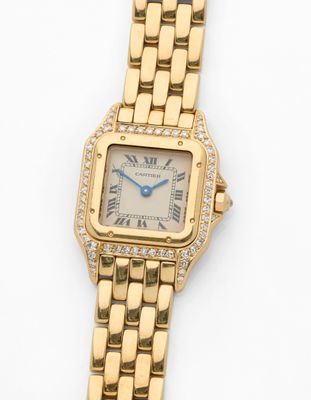 Montre-bracelet Cartier pour femme, en or 18 carats et sertie de diamants
