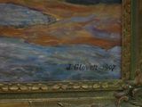 a painting on the wall of a building with a clock on it