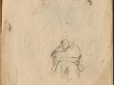 an old drawing of a woman holding a child in her arms