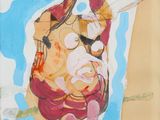 an image of a painting of a woman holding a baseball glove