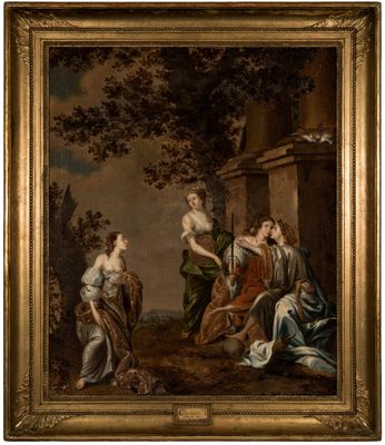 un tableau représentant un groupe de femmes dans un décor boisé