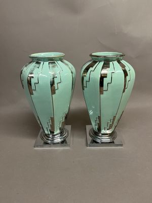 Paire de vases balustre en faïence craquelée de couleur céla… - Photo 1