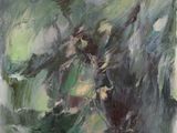 an oil painting of a plant in a vase on a table