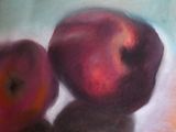 a painting of two apples sitting next to each other