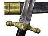 a close up of a sword on a white background