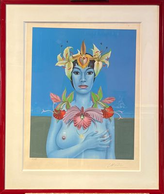 Felix LABISSE (1905-1982). Portrait de dame au fleurs.