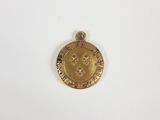 une petite médaille en or sur laquelle est représenté un lion