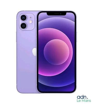 a purple iphone 12 is shown next to a white background
