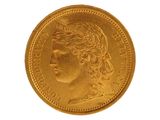 l'image d'une pièce d'or sur laquelle figure le visage d'une femme