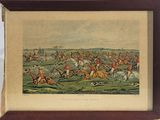 reproduction encadrée d'un tableau représentant un groupe d'hommes à cheval dans un champ
