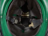 a close up of a helmet with a buckle on it