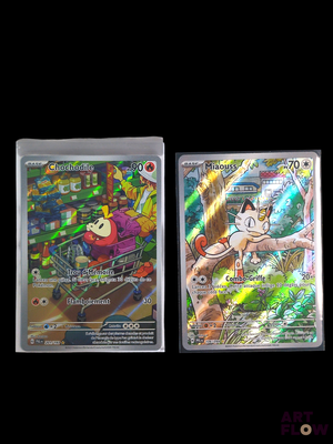 two pokemon cards are shown side by side on a black background