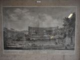 an old picture of a view of a city with a castle in the background
