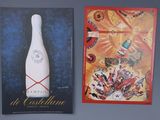 two books on the wall with a bottle of wine next to it