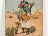 une image représentant un tableau où l'on voit un homme armé dans le désert