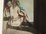 a drawing of a woman sitting on a stool