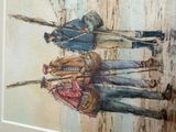 a painting of a group of people standing in the rain