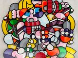 une peinture représentant un groupe de personnages de dessins animés sur un mur