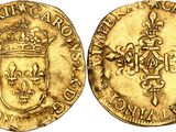 a gold coin with a crown on top of it