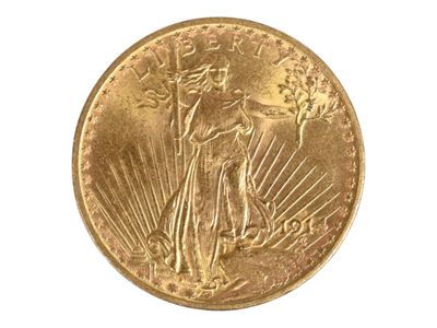 Pièce de 20 U.S dollars en or jaune, 1914. Petites usures. - Photo 1
