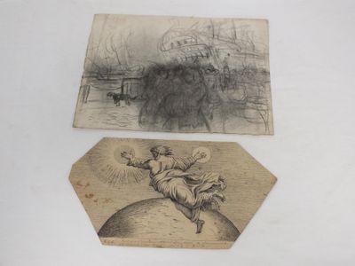 deux dessins représentant un homme à cheval, perché sur une balle