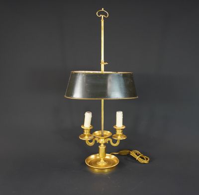 Lampe bouillotte à 2 lumières en bronze doré et abat-jour en…