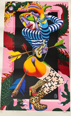an image of a painting of a clown with a snake and a snake
