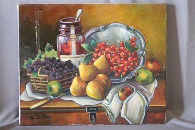 Max TOUTAIN (1935-2006) "Nature morte aux cerises"