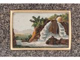 an image of a painting of a waterfall in the middle of a forest
