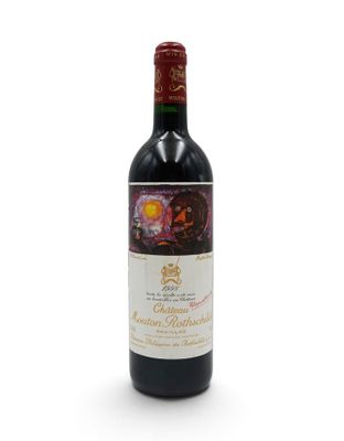 bottle of red wine with a white label on a white background