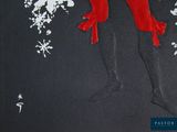 a drawing of a man in a red suit on a black background