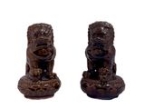 paire de figurines de lions sculptées sur fond blanc