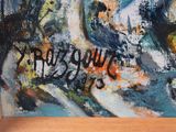 a painting of a cat with graffiti on it