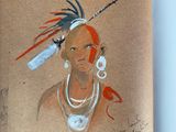 drawing of a native american man with feathers and feathers on his head