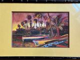 a picture of a painting of a boat on the beach