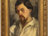 a painting of a man with a beard and a white shirt