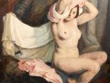 une image représentant un tableau où l'on voit une femme en train de se sécher les cheveux