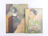 tableau représentant une femme assise sur un tabouret à côté d'un tableau représentant une femme assise sur un tabouret