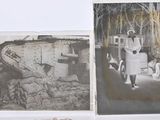 deux photos en noir et blanc montrant un homme dans un char et une femme dans une voiture