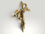 an image of a gold and diamond bow broochle on a white background
