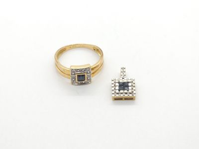 an image of a diamond and sapphire ring and a diamond pendant
