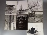 several black and white photographs of a skull and a man on a motorcycle