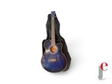 an acoustic guitar in a case on a white background