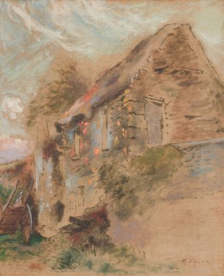 Victor VIGNON (1847-1909) Cour de ferme au printemps