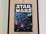the star wars video game is on display in a black frame